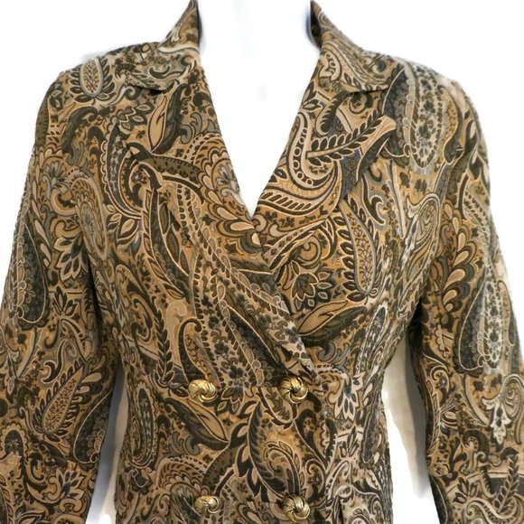 Express Design Blazer Double Breasted Brocade Paisley Goldtone Novelty Buttons 6 - Picture 5 of 9